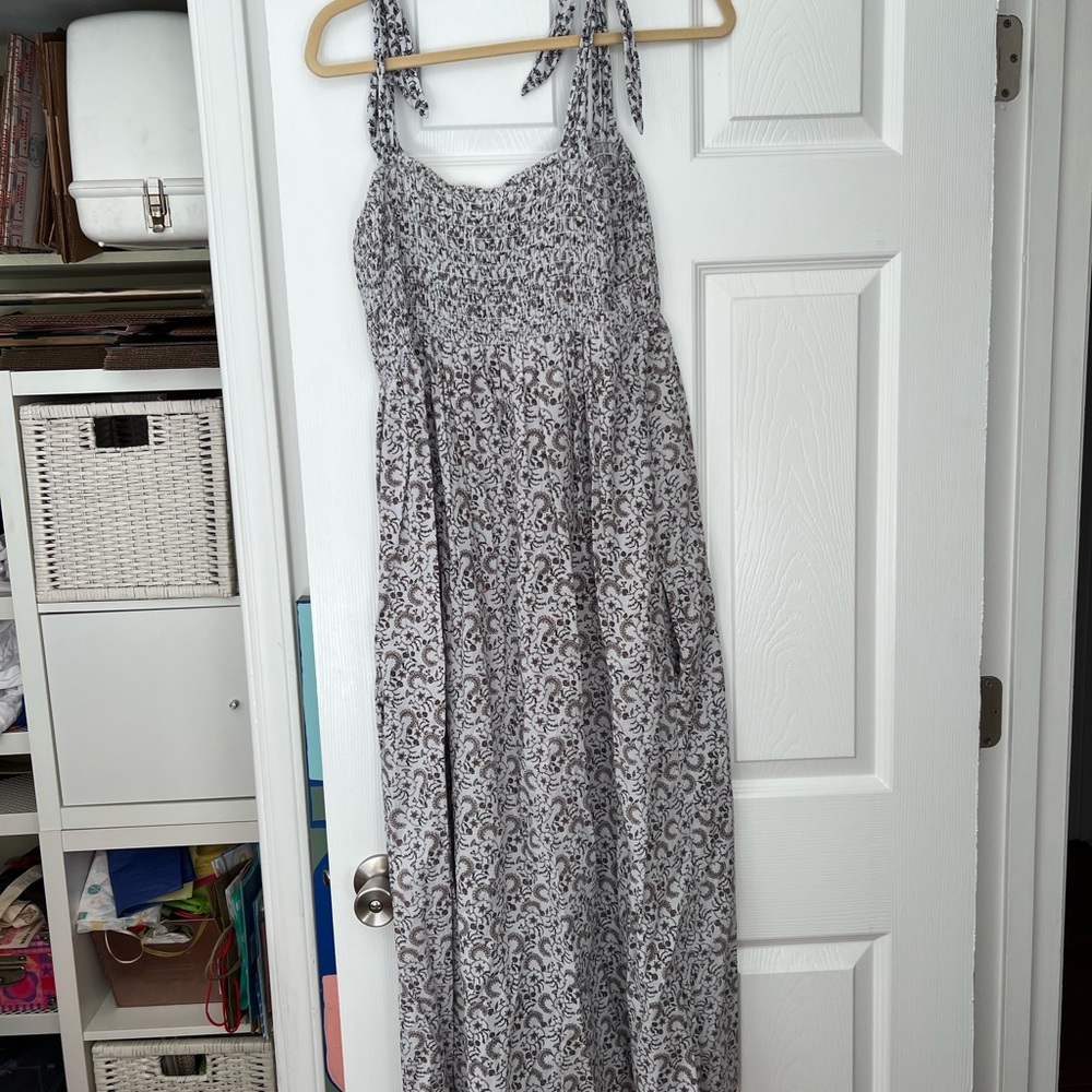 LACAUSA Blue Floral Smocked Sleeveless Maxi Dress Size Small